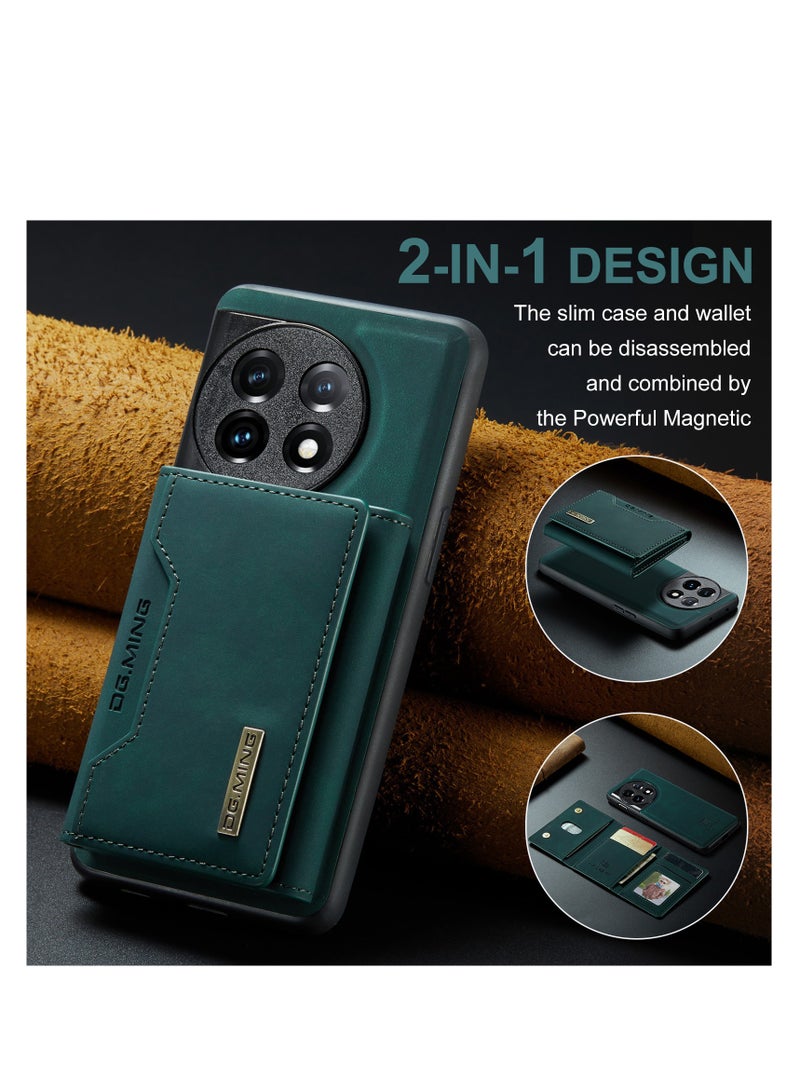 DGMING Wallet Case for OnePlus 11, DG.MING Premium Leather Phone Case Back Cover Magnetic Detachable with Trifold Wallet Card Holder Pocket (Green) - Image 2