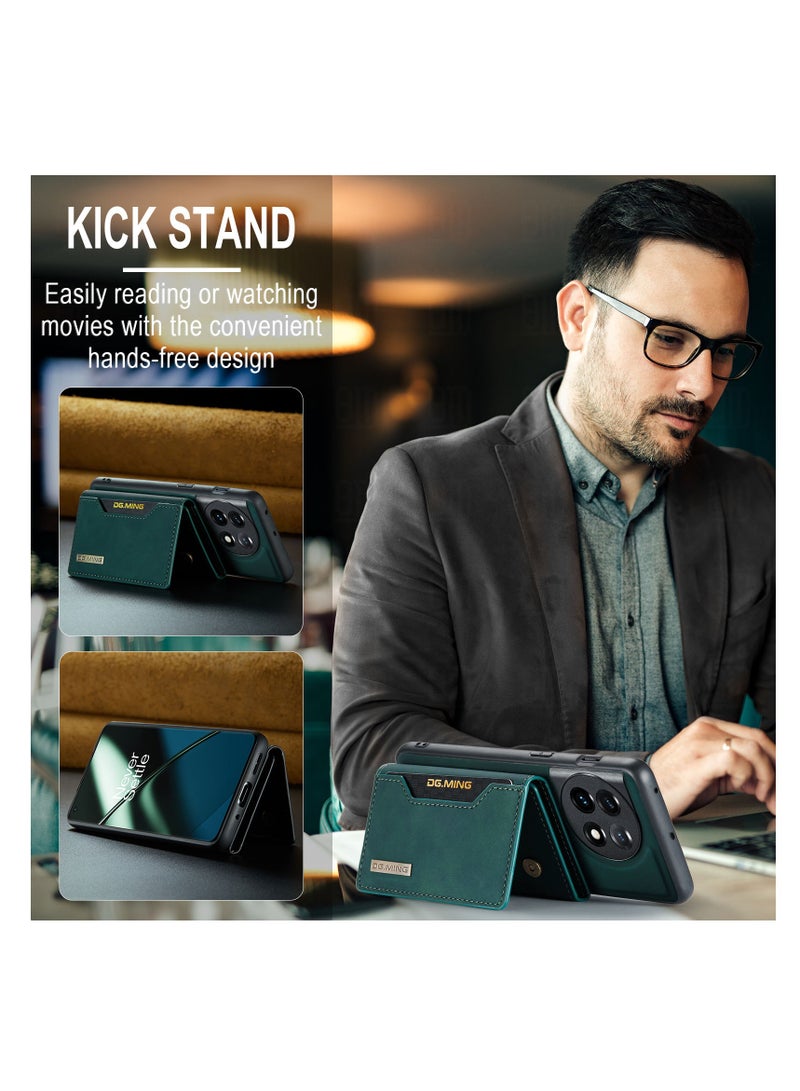 DGMING Wallet Case for OnePlus 11, DG.MING Premium Leather Phone Case Back Cover Magnetic Detachable with Trifold Wallet Card Holder Pocket (Green) - Image 4