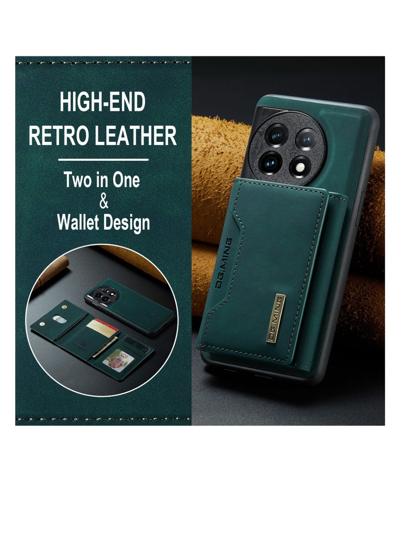 DGMING Wallet Case for OnePlus 11, DG.MING Premium Leather Phone Case Back Cover Magnetic Detachable with Trifold Wallet Card Holder Pocket (Green) - Image 5