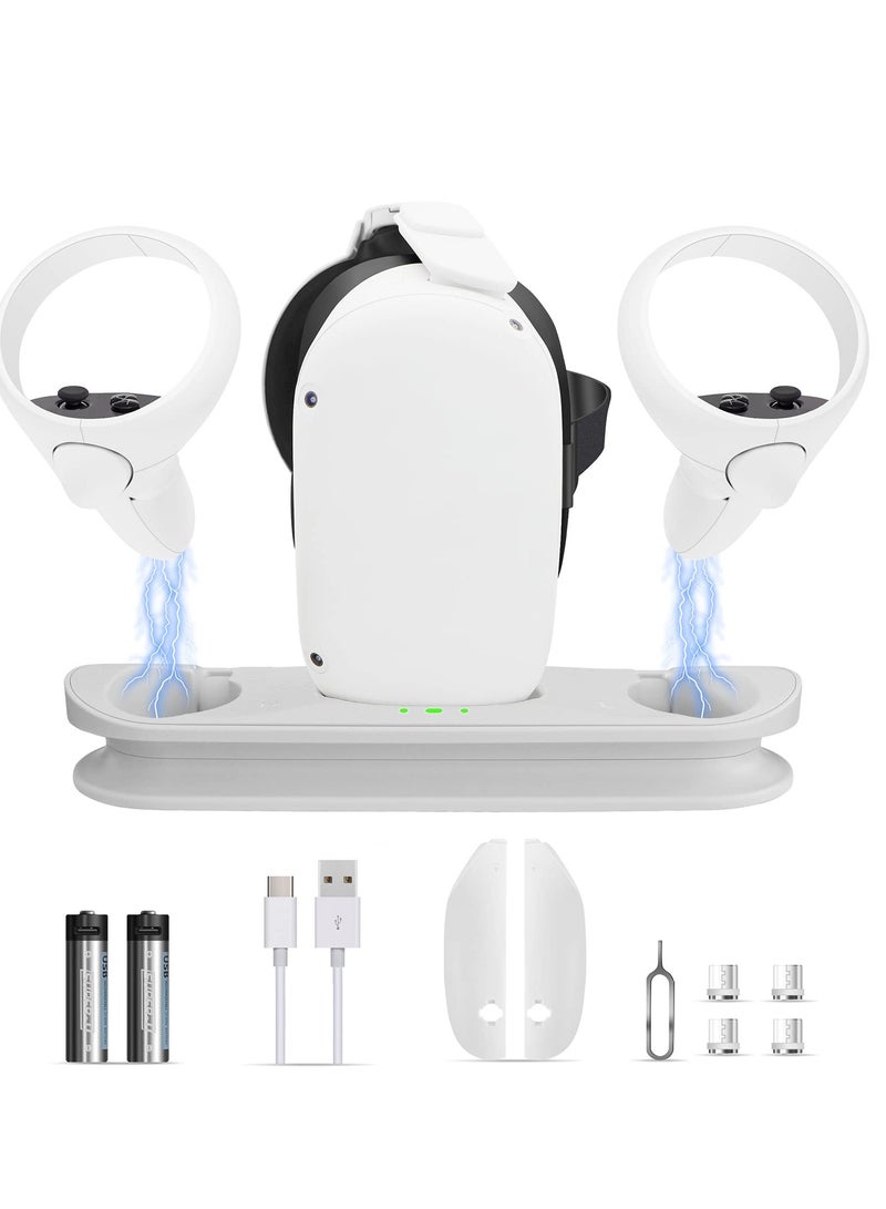 KASTWAVE Charging Dock Station for Oculus Quest 2 - Fast VR Charger Stand for Oculus/Meta Quest 2 Headset Touch Controller Accessories with 2 Rechargeable Batteries,USB-C Charger and Cable(White) - Image 1