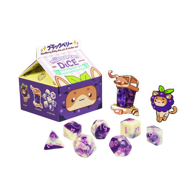 1985 Games BlackBerry Kawaii Cat Dice Set Milk CartonInspired Dice for DND TTRPGs Tabletop Roleplaying - Image 3