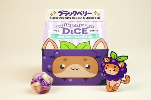 1985 Games BlackBerry Kawaii Cat Dice Set Milk CartonInspired Dice for DND TTRPGs Tabletop Roleplaying - Image 5