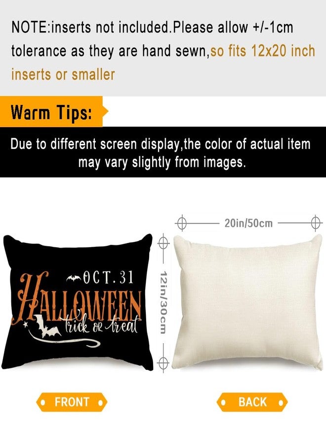 RABUSOFA Halloween Signs Throw Pillow Covers 12x20 inch Trick or Treat Bat Decoration Outdoor Lumbar Cushion Case for Home Couch Sofa Decor(2506-12) (20" x 12" (Pack of 1)) - Image 3