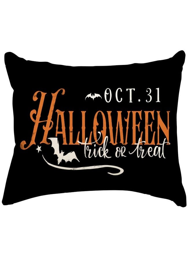 RABUSOFA Halloween Signs Throw Pillow Covers 12x20 inch Trick or Treat Bat Decoration Outdoor Lumbar Cushion Case for Home Couch Sofa Decor(2506-12) (20" x 12" (Pack of 1)) - Image 1