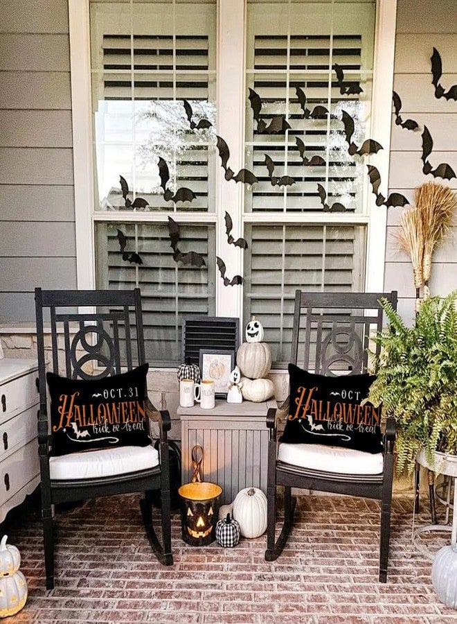 RABUSOFA Halloween Signs Throw Pillow Covers 12x20 inch Trick or Treat Bat Decoration Outdoor Lumbar Cushion Case for Home Couch Sofa Decor(2506-12) (20" x 12" (Pack of 1)) - Image 2