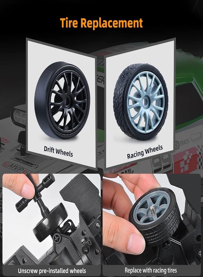 EXOMOON سيارة EXOMOON RC Drift Car 2.4GHz بمقياس 1:16 رباعية الدفع بسرعة 18 كم/ساعة، سيارة تحكم عن بعد عالية السرعة مزودة بأضواء LED وبطارية واحدة وإطارات مطاطية، لعبة سباق رياضية للكبار والأولاد والبنات والأطفال (أسود). - Image 5