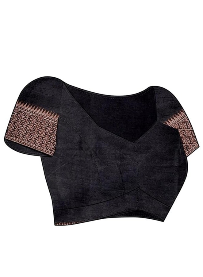 مملكة الإكسسوارات ساري حريري بناراسي جاكار نسائي مع بلوزة غير مخيطة (حرير خماسي)  - Image 5