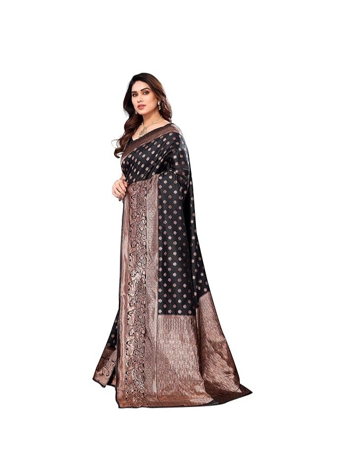 مملكة الإكسسوارات ساري حريري بناراسي جاكار نسائي مع بلوزة غير مخيطة (حرير خماسي)  - Image 4