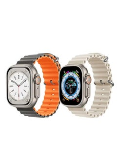 Silicone Ocean Band Strap for Apple Watch Ultra 8 49mm Gray/Orange Double Side Strap with Off White Single Color Strap Set of 2