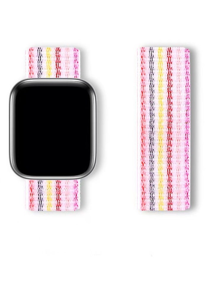 Nylon Sport Band for Apple Watch 38mm 40mm 41mm 42mm, Soft Replacement Strap for iWatch Series 1/2/3/4/5/6/7/SE/8/S9/Ultra 2 Pink Stripes 
