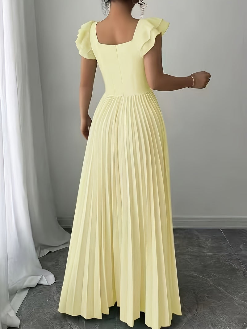 Women'S Elegant Floral Print Pleated Hem Long Dress, Summer - Image 4