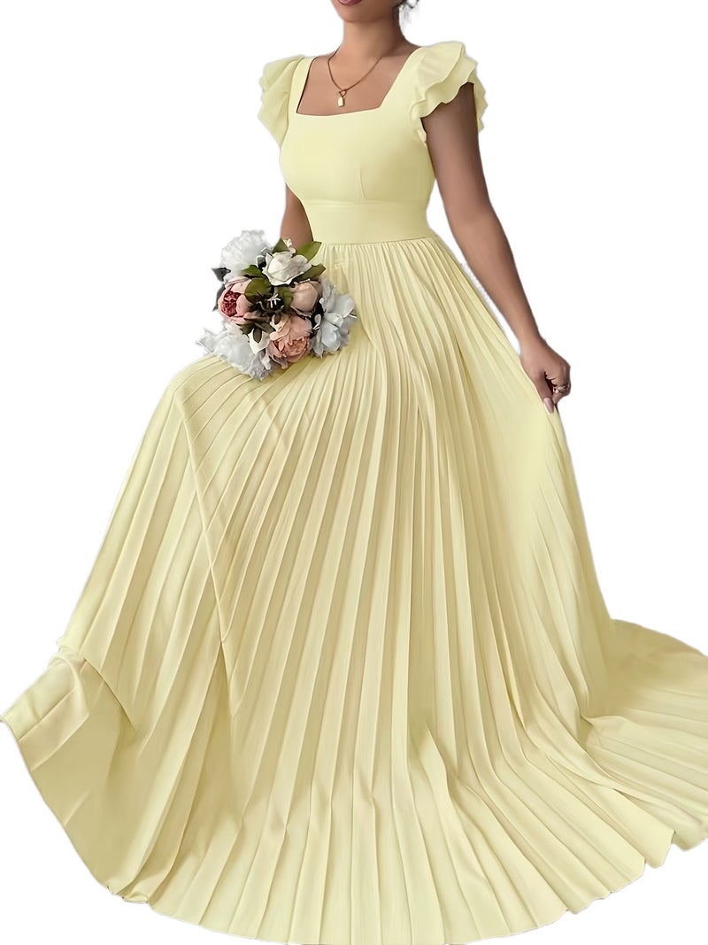 Women'S Elegant Floral Print Pleated Hem Long Dress, Summer - Image 1