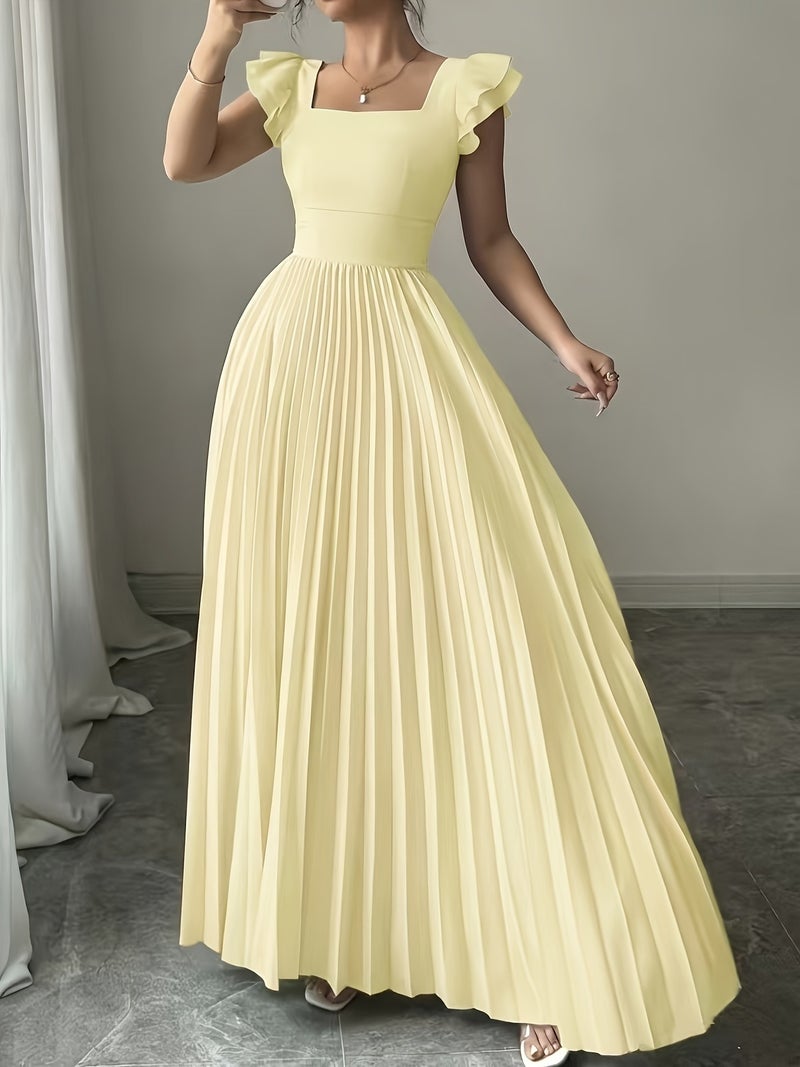 Women'S Elegant Floral Print Pleated Hem Long Dress, Summer - Image 3