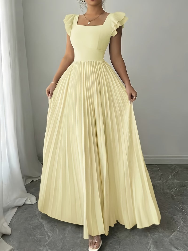 Women'S Elegant Floral Print Pleated Hem Long Dress, Summer - Image 2