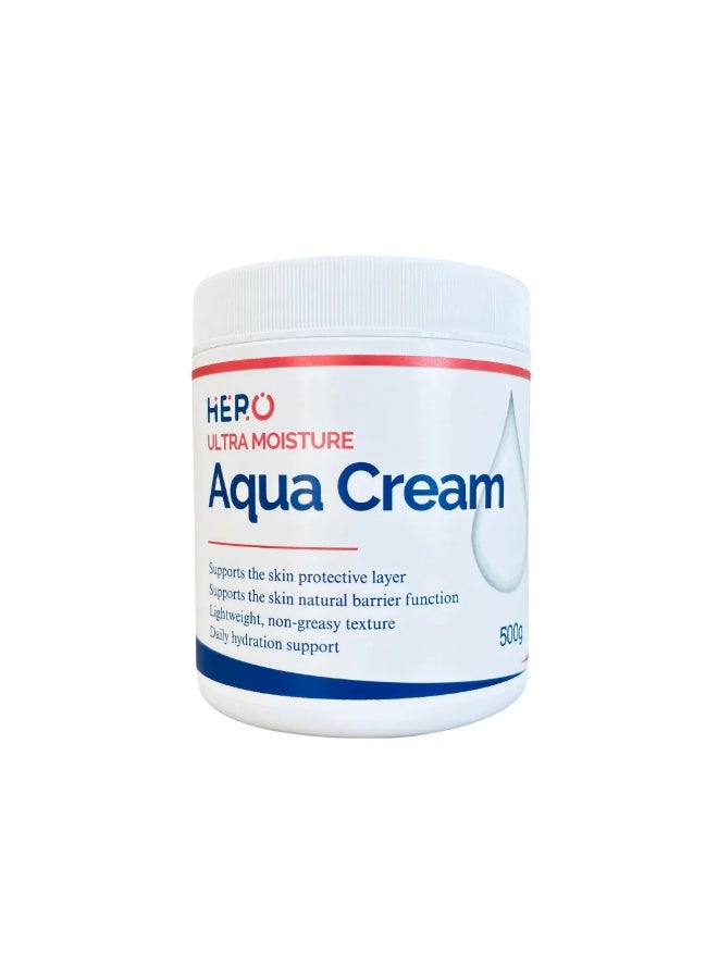 HERO Ultra Moisture Aqua Cream 500g | Intensive Hydrating Moisturizing Cream for Dry, Sensitive & Dehydrated Skin | Lightweight Non-Greasy Face & Body Moisturizer | Skin Barrier Support | Fragrance Free - Image 1