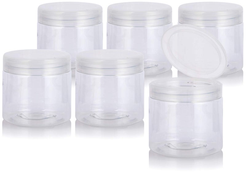 JUVITUS Clear Large 16 oz PET Plastic (BPA Free) Refillable Jar with Clear Natural Flip Top Cap - (6 pack) - Image 1