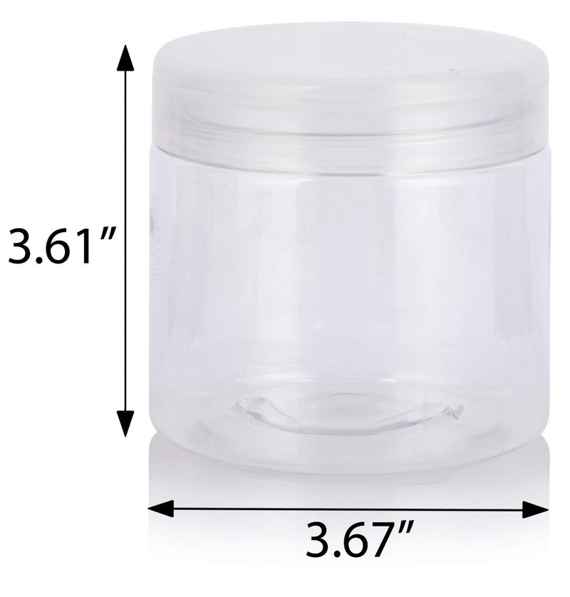 JUVITUS Clear Large 16 oz PET Plastic (BPA Free) Refillable Jar with Clear Natural Flip Top Cap - (6 pack) - Image 2