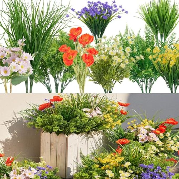 Clycaloor 23Pcs Outdoor Artificial Boxwood UV Resistant Fake Stems Plants, Faux Plastic Greenery for Indoor Outside Hanging Plants Garden Porch Window Box Home Wedding Farmhouse Dcor - Image 4