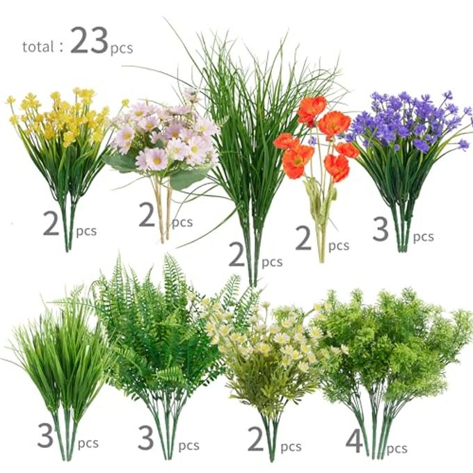 Clycaloor 23Pcs Outdoor Artificial Boxwood UV Resistant Fake Stems Plants, Faux Plastic Greenery for Indoor Outside Hanging Plants Garden Porch Window Box Home Wedding Farmhouse Dcor - Image 5
