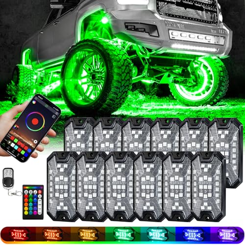 VI9000 12Pods 5 Sides Full Angle RGB LED Rock Lights Kits High Brightness 27 Beads RGBW 5050 IP68 Waterproof Underglow Multicolor Exterior Wheel Rock Lights for 12V Trucks Jeep Offroad Pickup UTV ATV RZR SUV - Image 1