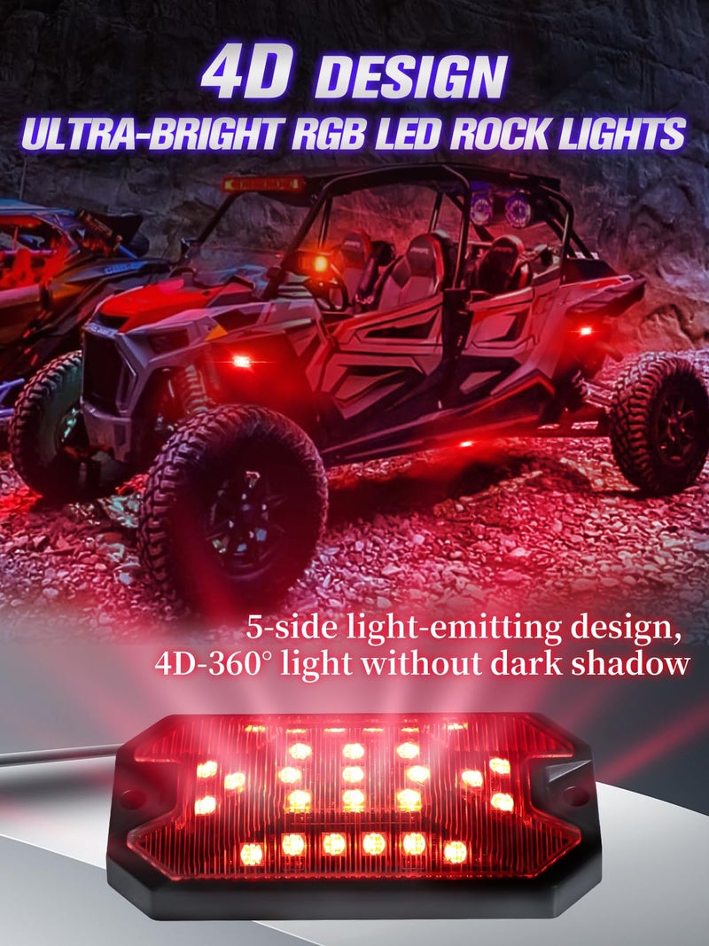 VI9000 12Pods 5 Sides Full Angle RGB LED Rock Lights Kits High Brightness 27 Beads RGBW 5050 IP68 Waterproof Underglow Multicolor Exterior Wheel Rock Lights for 12V Trucks Jeep Offroad Pickup UTV ATV RZR SUV - Image 3