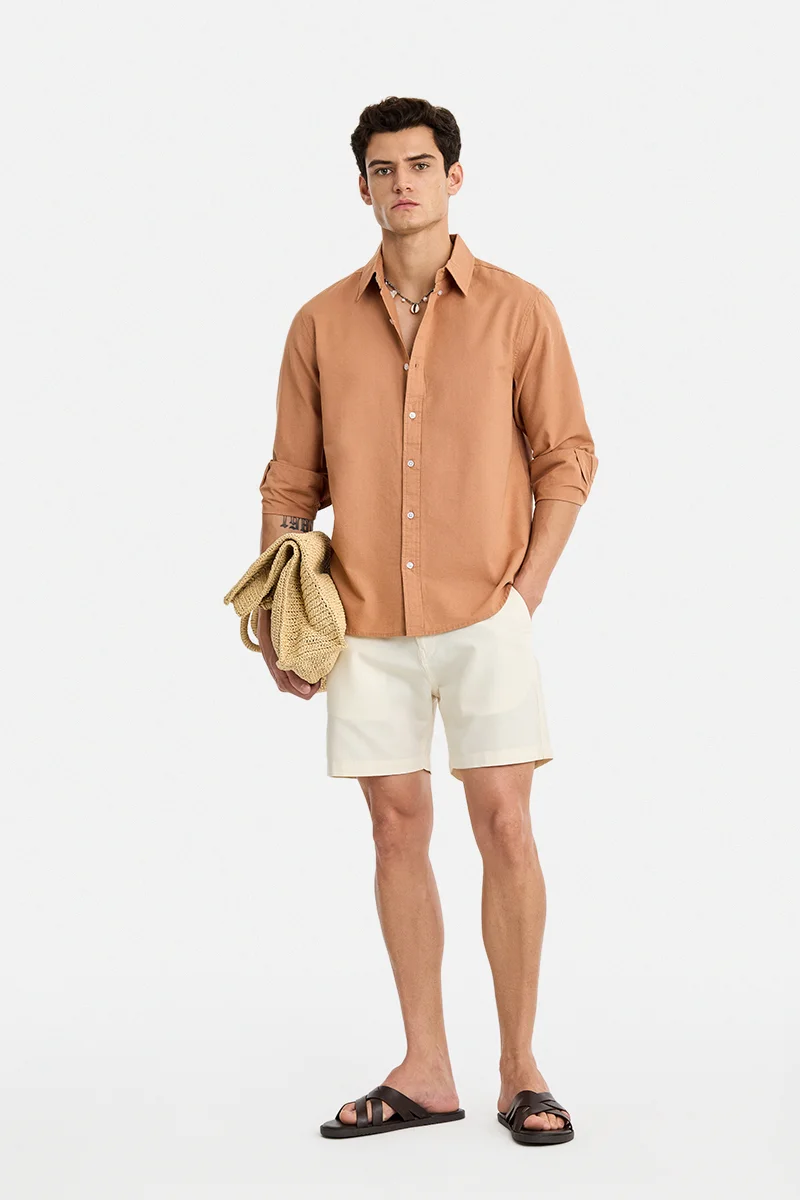 SNITCH Rust Solid Long Sleeve Regular Fit Shirt