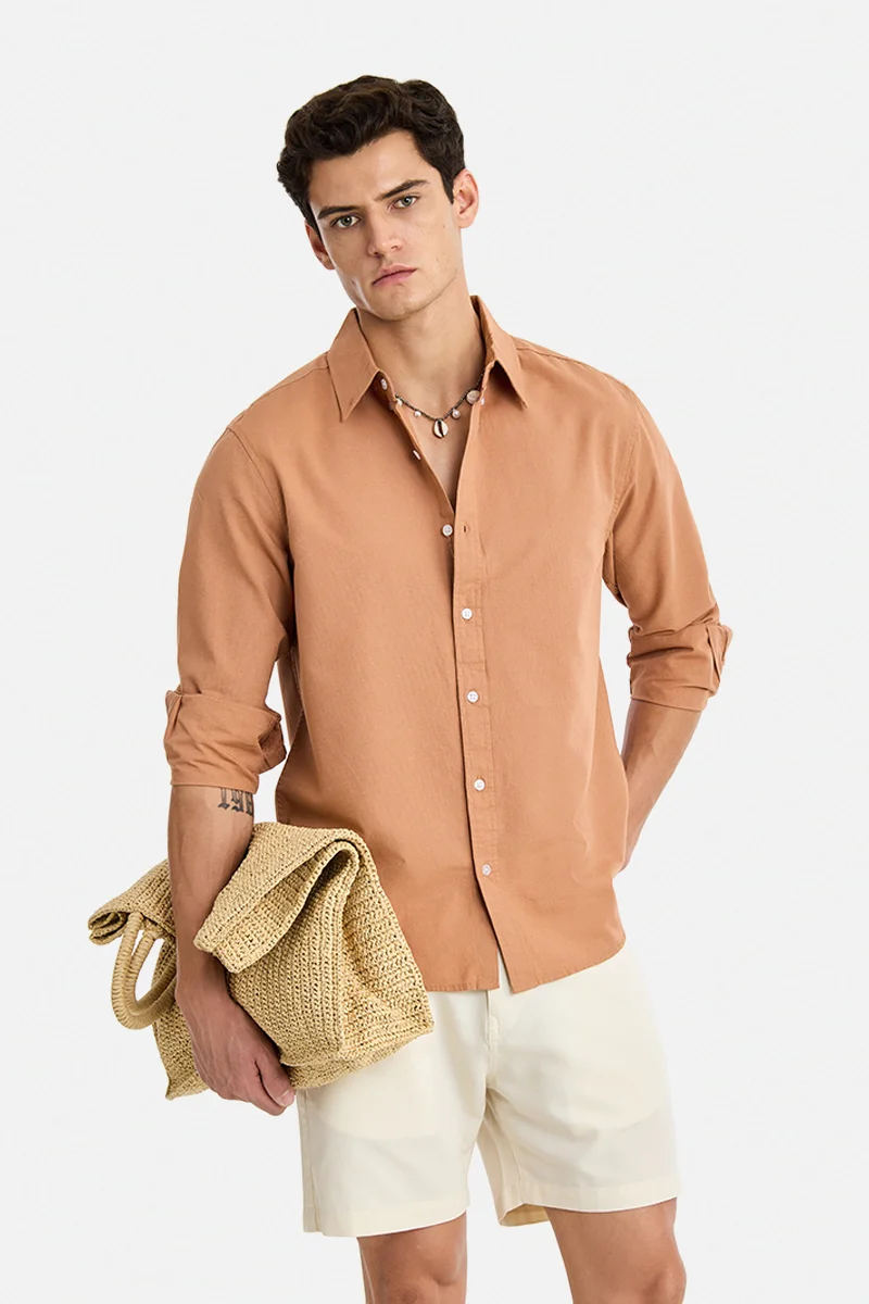 SNITCH Rust Solid Long Sleeve Regular Fit Shirt