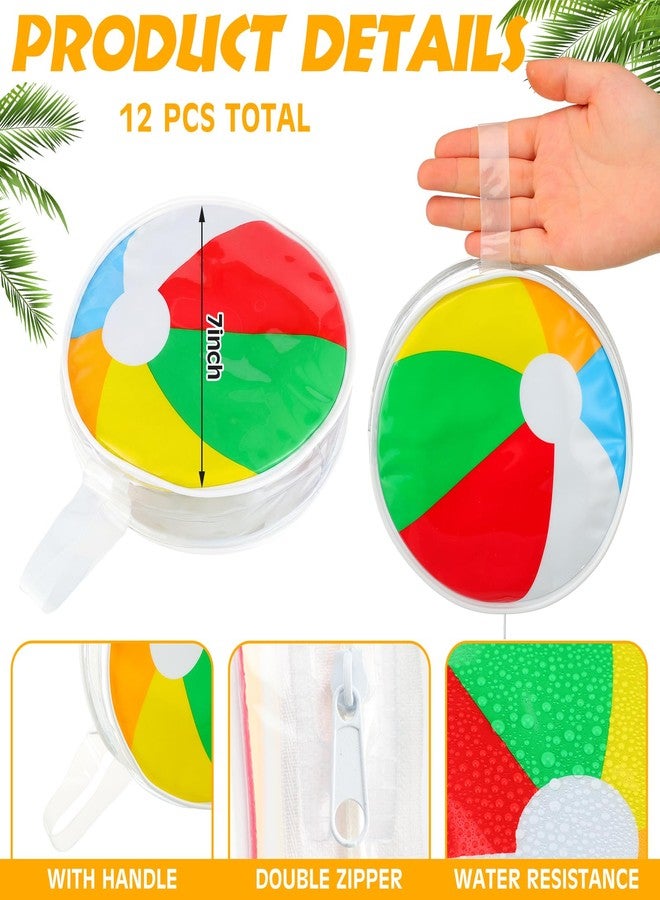 Shinylin 12 Pcs Beach Ball Party Favors Bags Pool Party Gift Bags Beach Ball Makeup Bag with Handle Summer Pool Themed PVC Clear Goodie Treat Bag for Vacation Hawaiian Tropical Luau Theme Decoration - Image 3