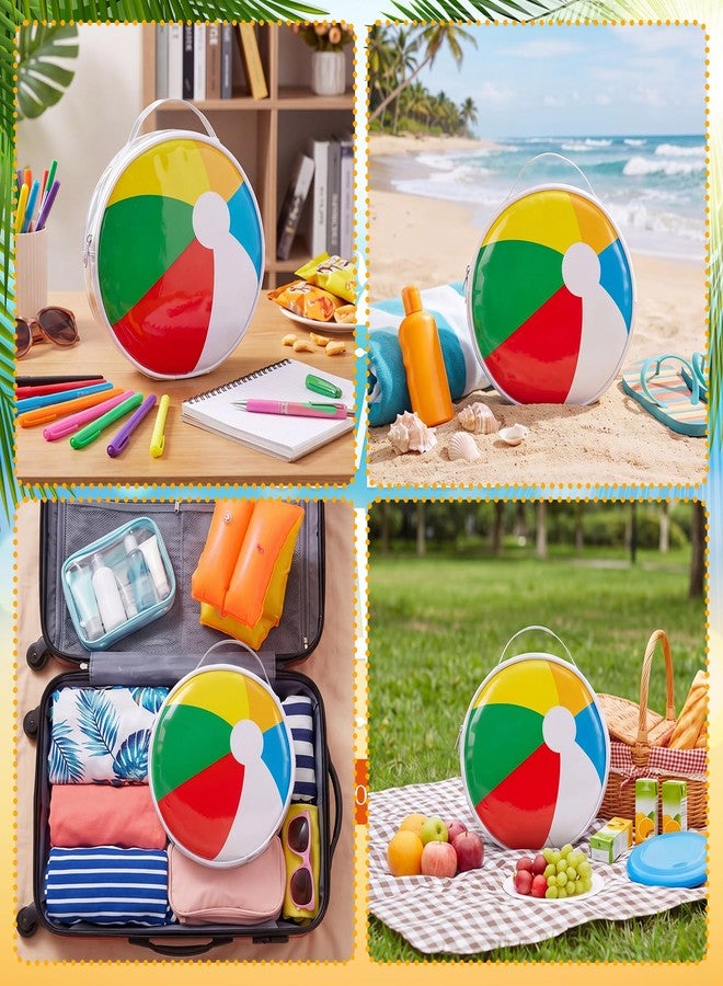 Shinylin 12 Pcs Beach Ball Party Favors Bags Pool Party Gift Bags Beach Ball Makeup Bag with Handle Summer Pool Themed PVC Clear Goodie Treat Bag for Vacation Hawaiian Tropical Luau Theme Decoration - Image 4