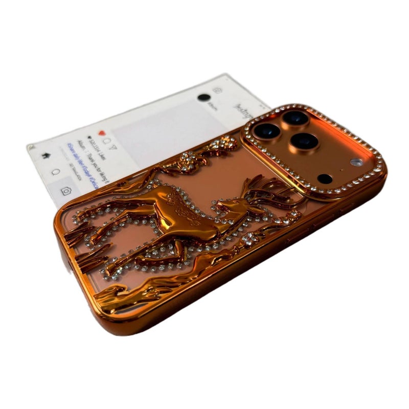 MS غطاء واقي بTPU لـ iPhone 16 / 16 Plus / 16 Pro / 16 Pro Max مع مطلي بالكهرباء وحجر الراين ثلاثي الأبعاد مع مقاوم للصدمات مع نقش الغزال باللون Electroplated Silver بتفاصيل مرصعة من. - Image 3