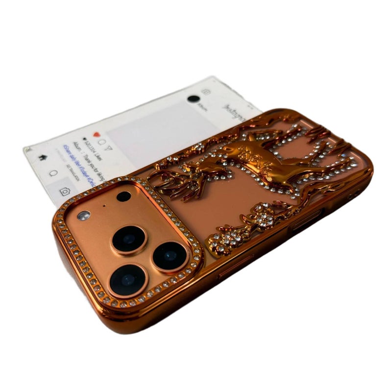 MS غطاء واقي بTPU لـ iPhone 16 / 16 Plus / 16 Pro / 16 Pro Max مع مطلي بالكهرباء وحجر الراين ثلاثي الأبعاد مع مقاوم للصدمات مع نقش الغزال باللون Electroplated Silver بتفاصيل مرصعة من. - Image 5