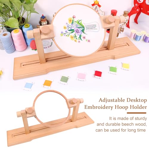GuoFa Adjustable Embroidery Hoop Stand, guofa Wooden Cross Stitch Stand Holder for DIY Craft Sewing, Easy Operation Lifesaver Embroidery Supplies - Image 2