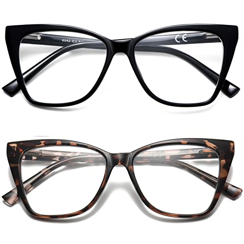LKEYE Oversized Reading Glasses For Women Cat Eye Computer Blue Light Blocking Reader Stylish Ladies Designer Fashion Large Unbreakable Eyeglasses 2pack Black Leopard LK6042 125 x