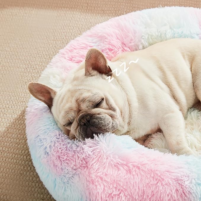 ZEXSAZONE Summer Round Donut Pet Bed for Cats and Puppies Dogs, Cozy and Plush, Raised Bedside Support, Both Sides Use Like 2 in One, Washable, Sizes for Small, Medium, and Large Pets. (Rainbow) - Image 4