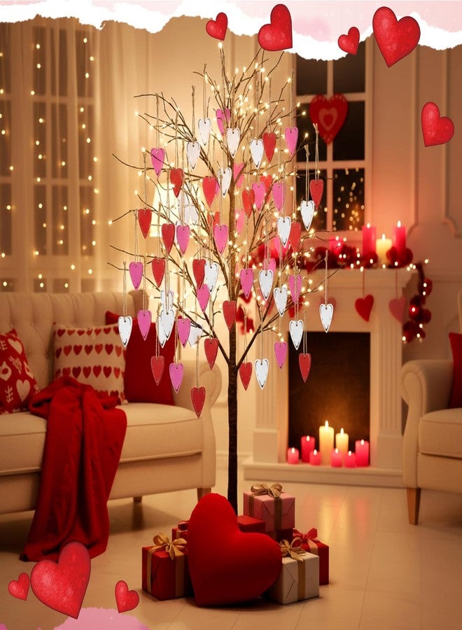 Vercraft 24 Pcs Rustic Valentine's Day Heart Ornaments for Tree Wooden Vintage Pink Red White Valentines Tree Decoration Heart Hanging Ornaments for Home Anniversary Birthday Party Decoration - Image 5