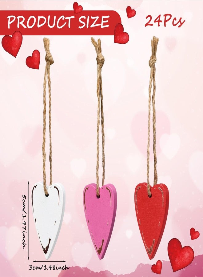 Vercraft 24 Pcs Rustic Valentine's Day Heart Ornaments for Tree Wooden Vintage Pink Red White Valentines Tree Decoration Heart Hanging Ornaments for Home Anniversary Birthday Party Decoration - Image 2