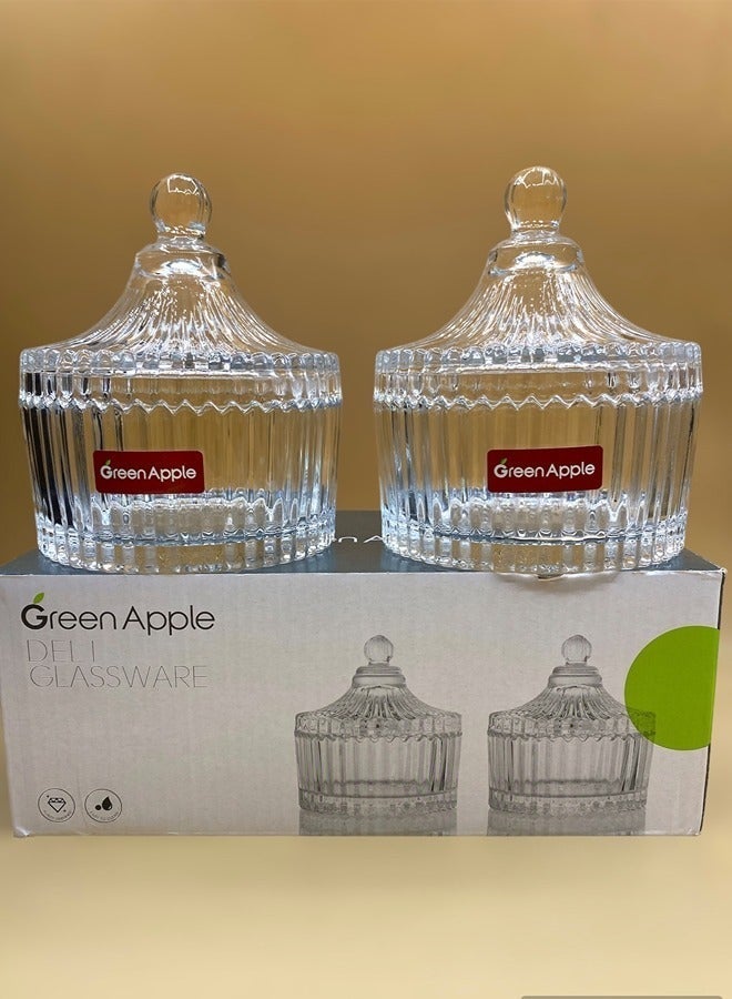 Green Apple 2 Pes Date Bowl With Lid Glass - Image 3