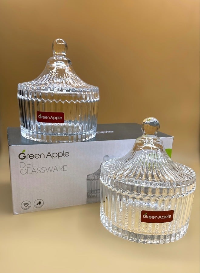 Green Apple 2 Pes Date Bowl With Lid Glass - Image 2