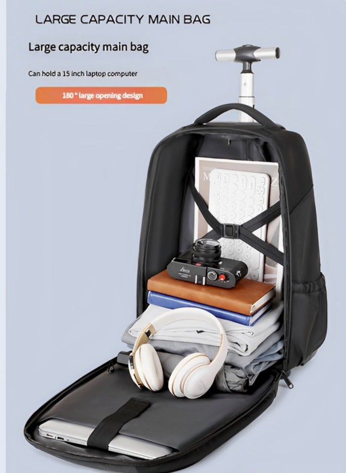 Skycare Carry On Rolling Laptop Backpack Underseat Multi-functional, 18 inch Lightweight Overnight Suitcase with Smooth Wheels for Travel Business (Black) - Image 3