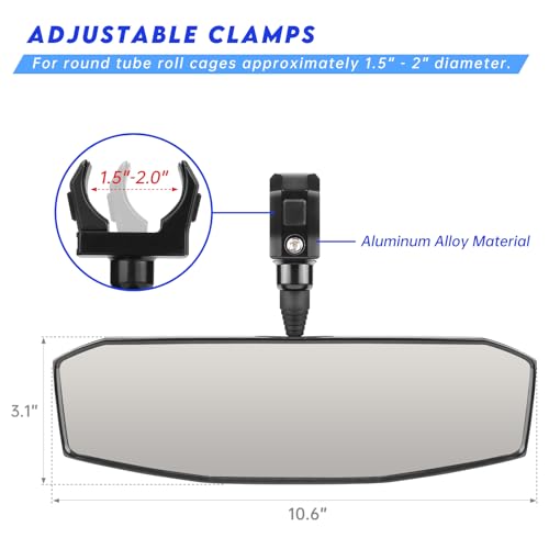 SHEJISI UTV Rear View MirrorSXS UTV Mirrors HD360Adjustable Angle for 15 to 20 inch Round Roll CageCompatible with Polaris RZRHonda PioneerKawasaki KRXMuleYamahaTalonCan Am X3CFMOTO - Image 3