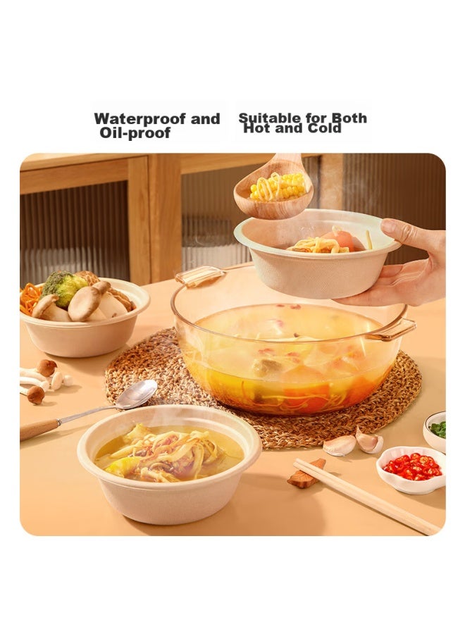 Maryya Meili Ya Disposable Bowls 500ml*50 Pieces Food-grade Takeout Containers, Heat-resistant Fast Food Picnic Takeaway Round Paper Bowls Lunch Boxes - Image 4