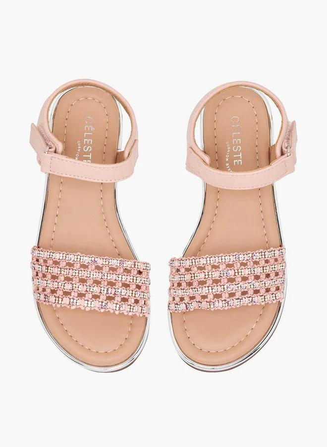 سيليست Girls Embellished Hook & Loop Flat Sandals