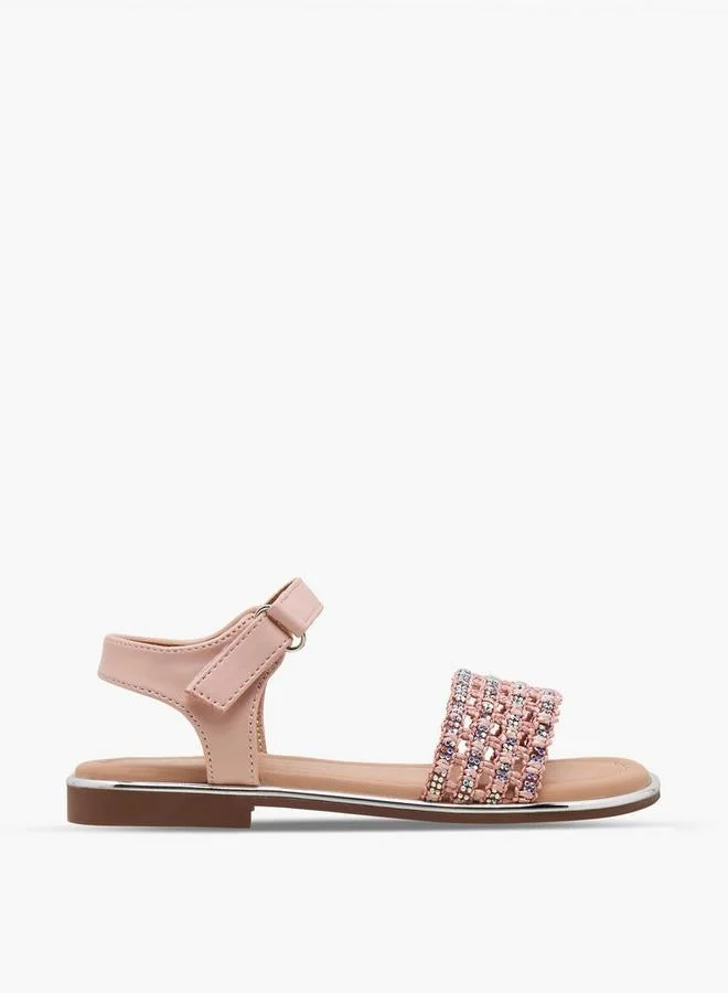 سيليست Girls Embellished Hook & Loop Flat Sandals