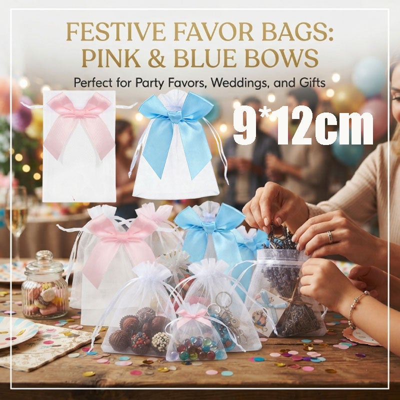 50PCS Contrast Bow Organza Drawstring Bags Transparent Mesh Gift Pouch for Jewelry Candy Christmas Wedding Birthday Party Favor Gift - Image 3