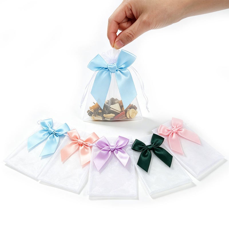 50PCS Contrast Bow Organza Drawstring Bags Transparent Mesh Gift Pouch for Jewelry Candy Christmas Wedding Birthday Party Favor Gift - Image 4