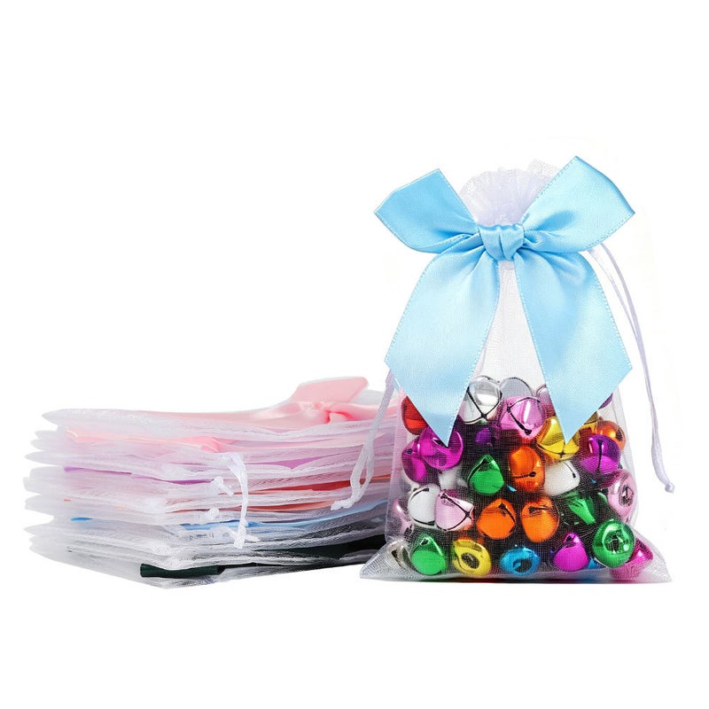 50PCS Contrast Bow Organza Drawstring Bags Transparent Mesh Gift Pouch for Jewelry Candy Christmas Wedding Birthday Party Favor Gift - Image 1