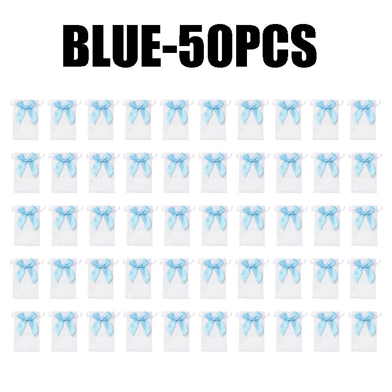 50PCS Contrast Bow Organza Drawstring Bags Transparent Mesh Gift Pouch for Jewelry Candy Christmas Wedding Birthday Party Favor Gift - Image 5