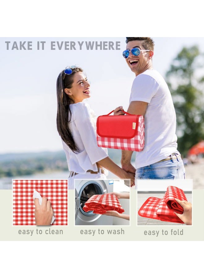 SAMSIER Picnic Blankets Waterproof Foldable with Pillow, Beach Blanket Waterproof Sandproof, Large Outdoor Blanket for Grass, Picnic Mat Cute Washable Portable 60"×80" (Red - 2 Layers，1 Pack) - Image 5
