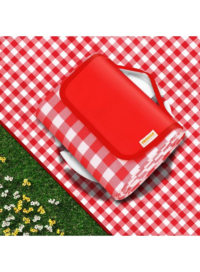 SAMSIER Picnic Blankets Waterproof Foldable with Pillow, Beach Blanket Waterproof Sandproof, Large Outdoor Blanket for Grass, Picnic Mat Cute Washable Portable 60"×80" (Red - 2 Layers，1 Pack) - Image 1