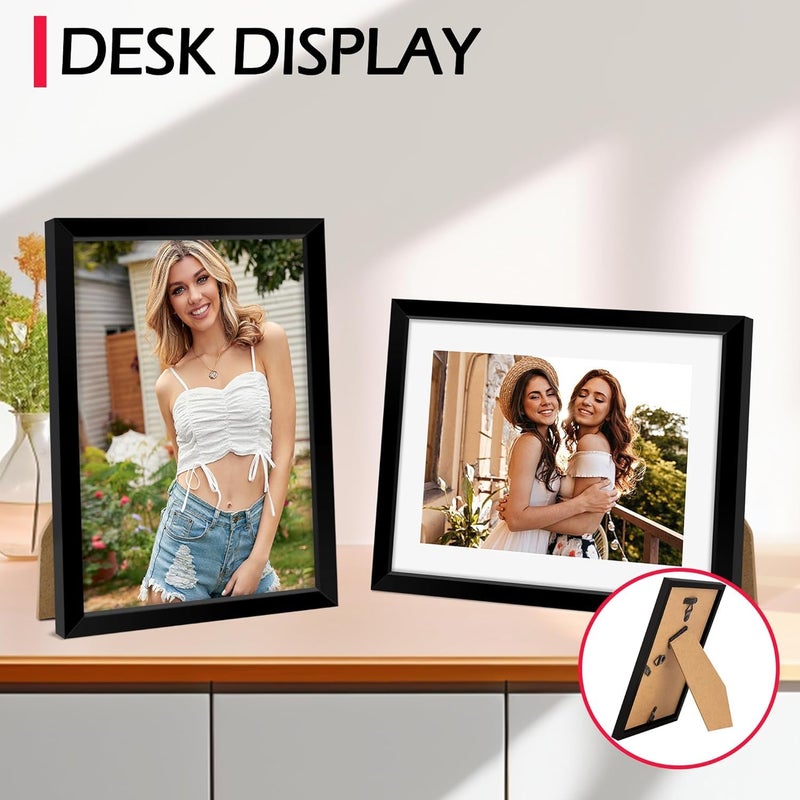 HOMERHYME 8x10 Picture Frame Set of 8, Black Photo Frames for Tabletop or Wall Display, Fits Pictures 5x7 with Mat or 8x10 Without Mat, Frame Collage with HD Plexiglass for Gallery Home Wall Decor - Image 5